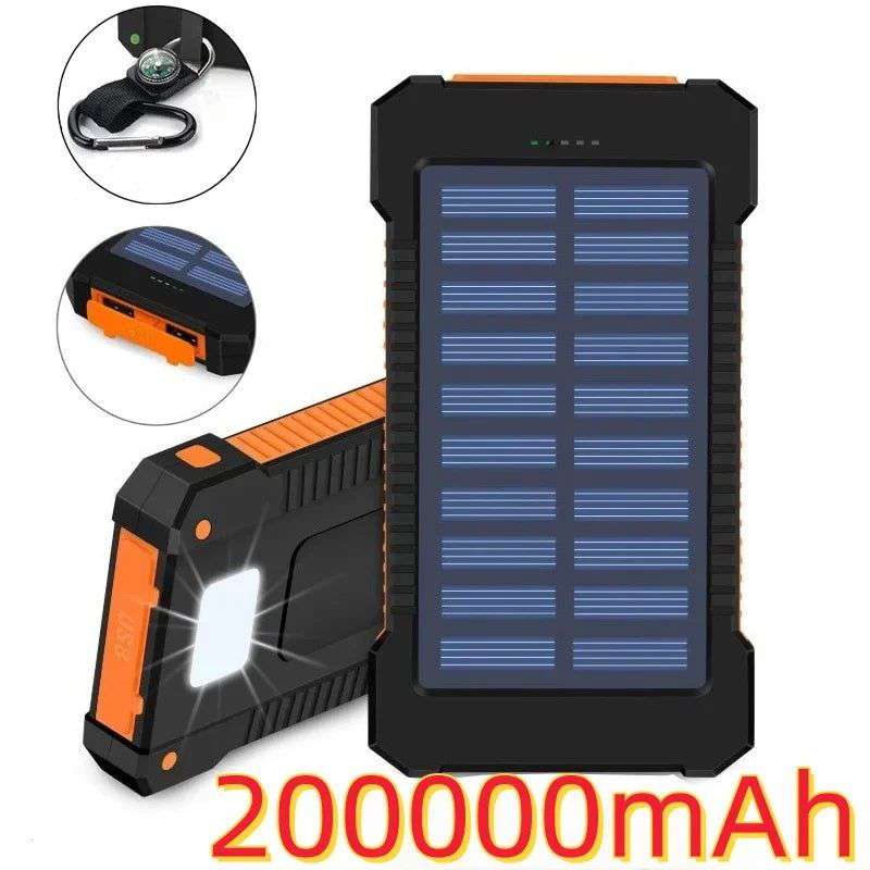 200000mAh Portable Solar Power Bank External Battery Fast Charging Waterproof Powerbank with SOS Flashlight Poverbank for Xiaomi - olympicfangear