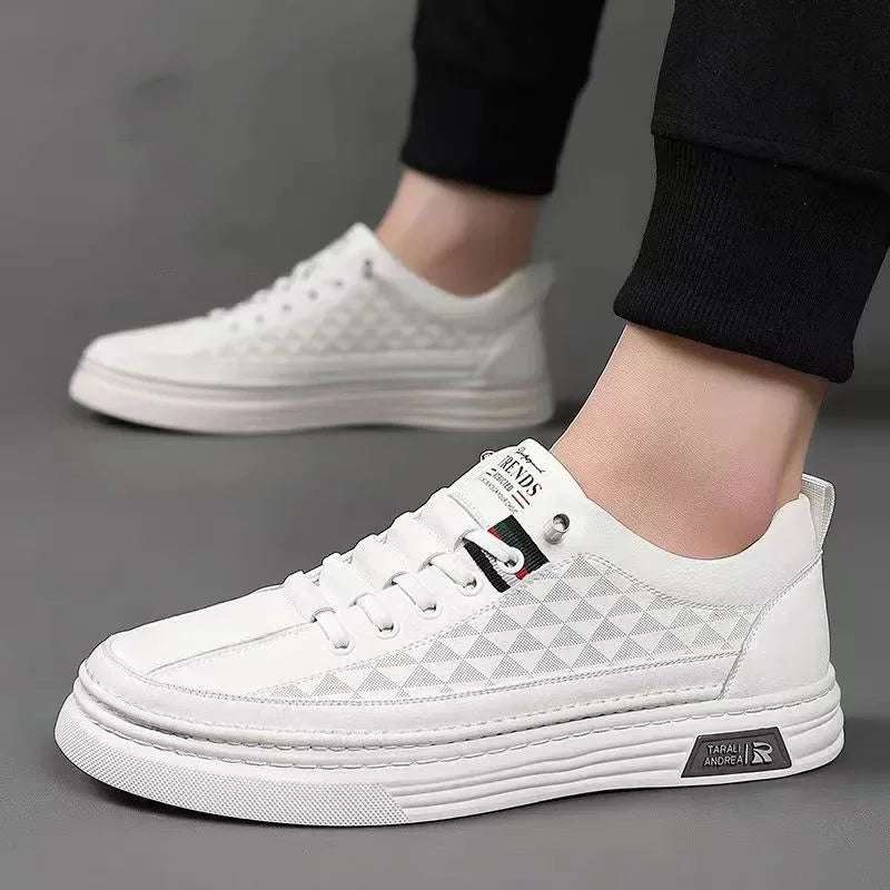 2024 New Trend Spring Men's Shoes Breathable Thin Soft Leather White Shoes Comfortable and Versatile Casual Board Shoes - olympicfangear