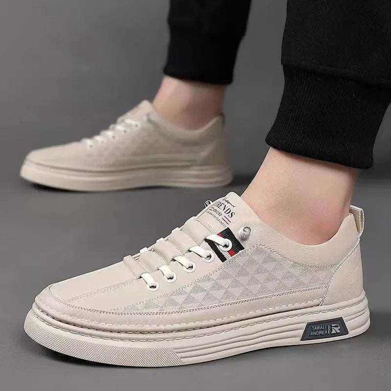 2024 New Trend Spring Men's Shoes Breathable Thin Soft Leather White Shoes Comfortable and Versatile Casual Board Shoes - olympicfangear