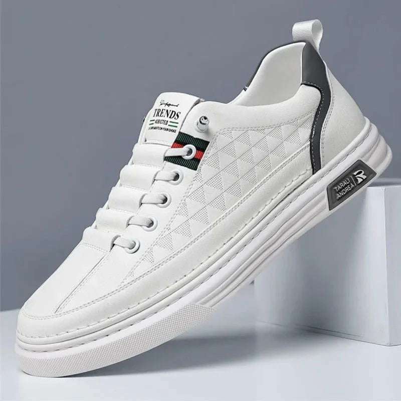 2024 New Trend Spring Men's Shoes Breathable Thin Soft Leather White Shoes Comfortable and Versatile Casual Board Shoes - olympicfangear
