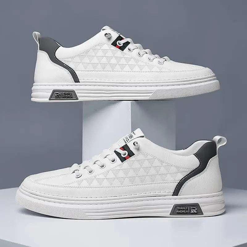 2024 New Trend Spring Men's Shoes Breathable Thin Soft Leather White Shoes Comfortable and Versatile Casual Board Shoes - olympicfangear