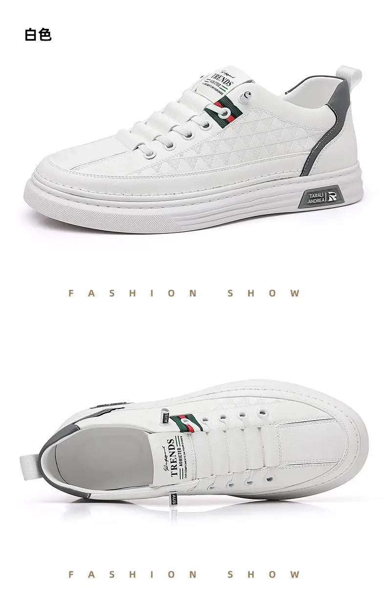 2024 New Trend Spring Men's Shoes Breathable Thin Soft Leather White Shoes Comfortable and Versatile Casual Board Shoes - olympicfangear