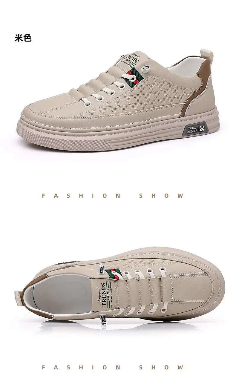 2024 New Trend Spring Men's Shoes Breathable Thin Soft Leather White Shoes Comfortable and Versatile Casual Board Shoes - olympicfangear