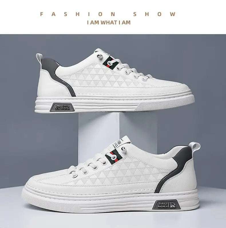 2024 New Trend Spring Men's Shoes Breathable Thin Soft Leather White Shoes Comfortable and Versatile Casual Board Shoes - olympicfangear