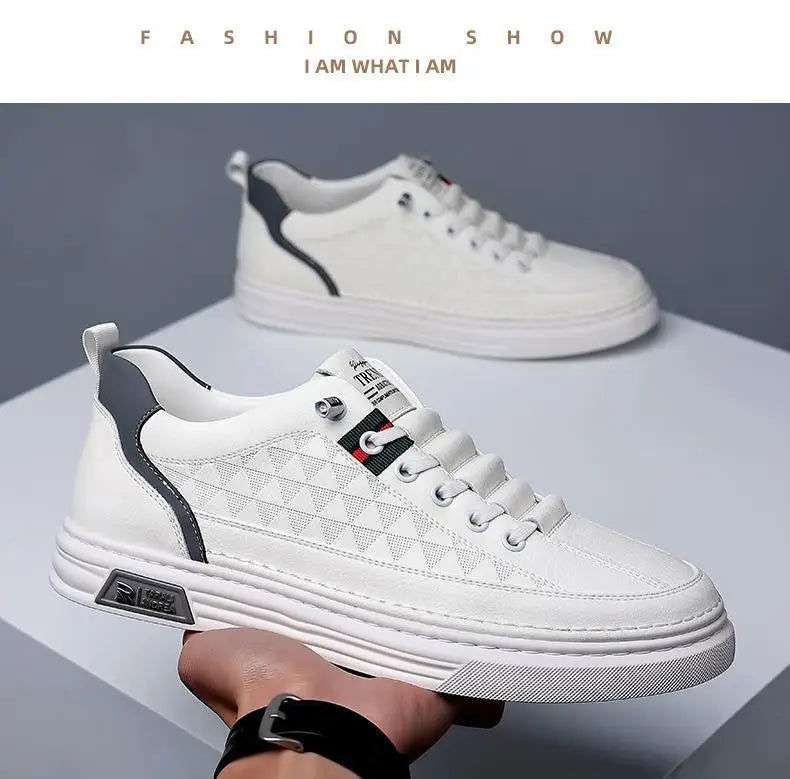 2024 New Trend Spring Men's Shoes Breathable Thin Soft Leather White Shoes Comfortable and Versatile Casual Board Shoes - olympicfangear