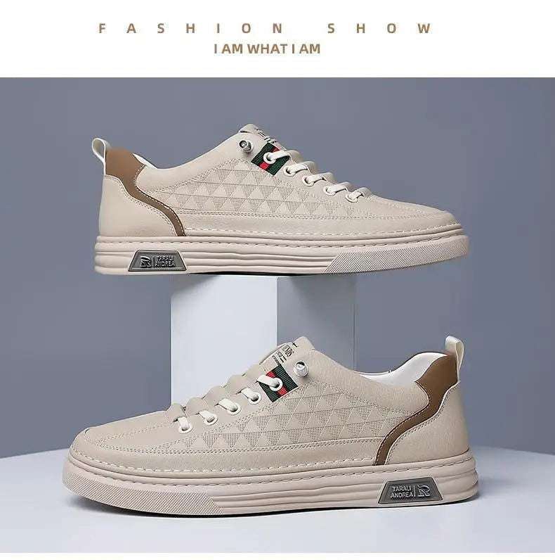 2024 New Trend Spring Men's Shoes Breathable Thin Soft Leather White Shoes Comfortable and Versatile Casual Board Shoes - olympicfangear