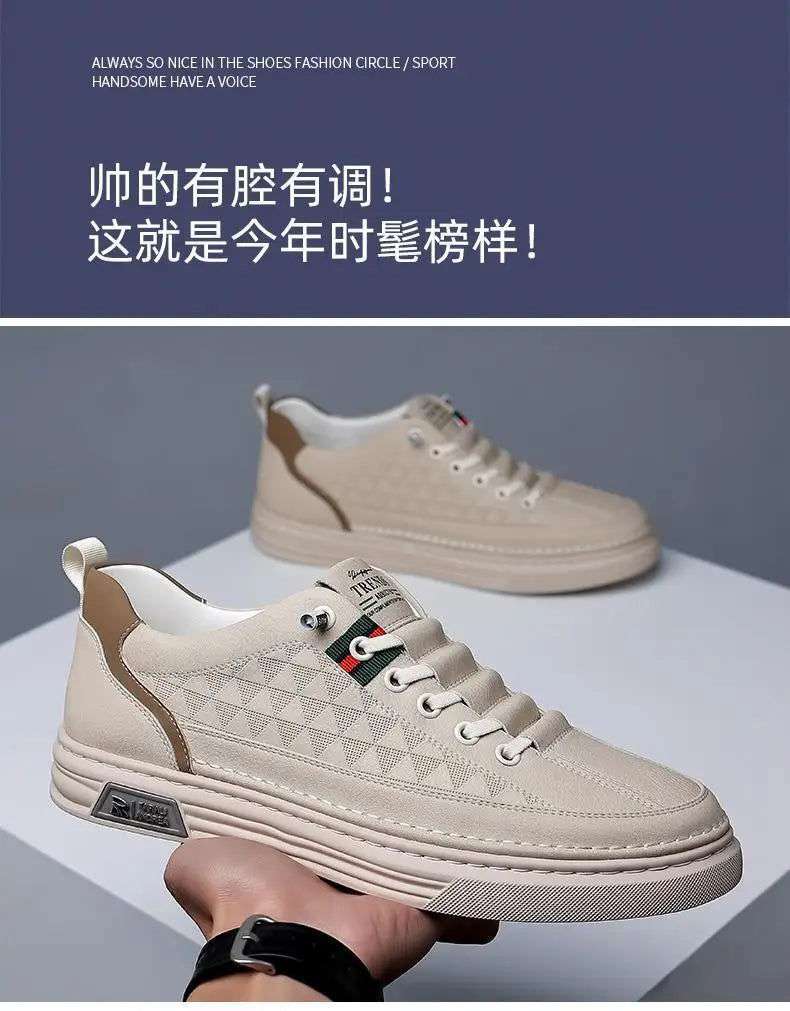 2024 New Trend Spring Men's Shoes Breathable Thin Soft Leather White Shoes Comfortable and Versatile Casual Board Shoes - olympicfangear