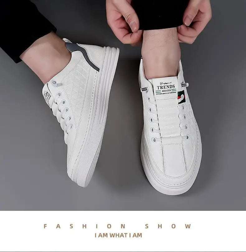 2024 New Trend Spring Men's Shoes Breathable Thin Soft Leather White Shoes Comfortable and Versatile Casual Board Shoes - olympicfangear