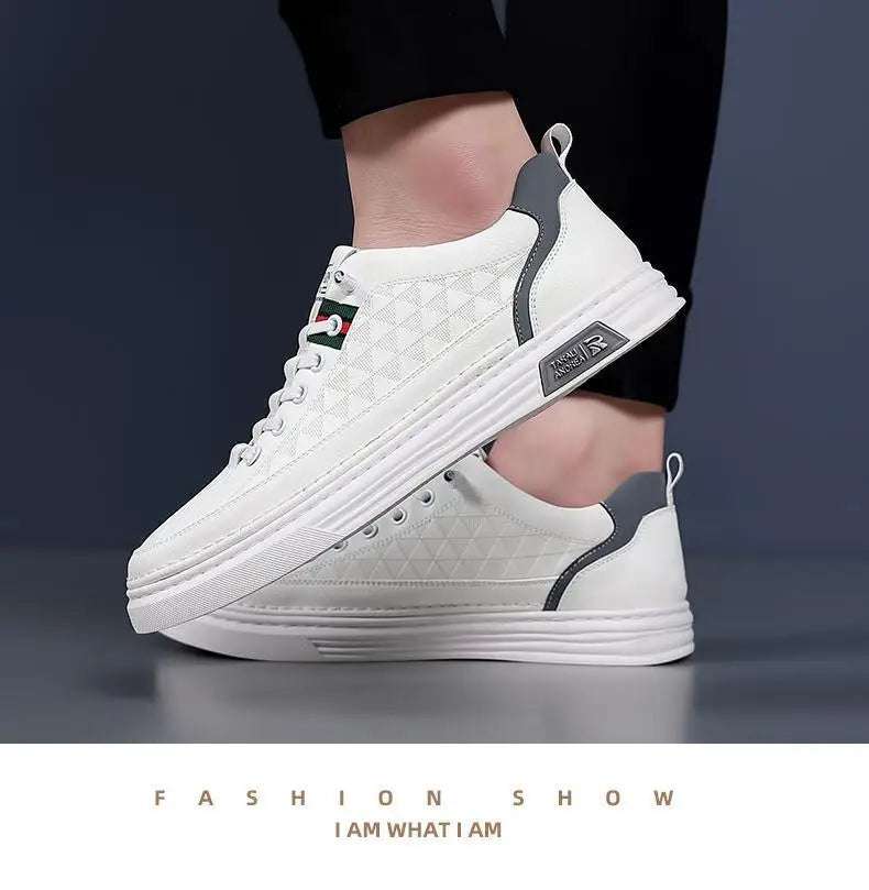 2024 New Trend Spring Men's Shoes Breathable Thin Soft Leather White Shoes Comfortable and Versatile Casual Board Shoes - olympicfangear