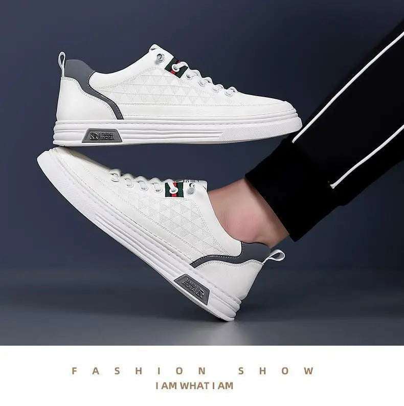 2024 New Trend Spring Men's Shoes Breathable Thin Soft Leather White Shoes Comfortable and Versatile Casual Board Shoes - olympicfangear