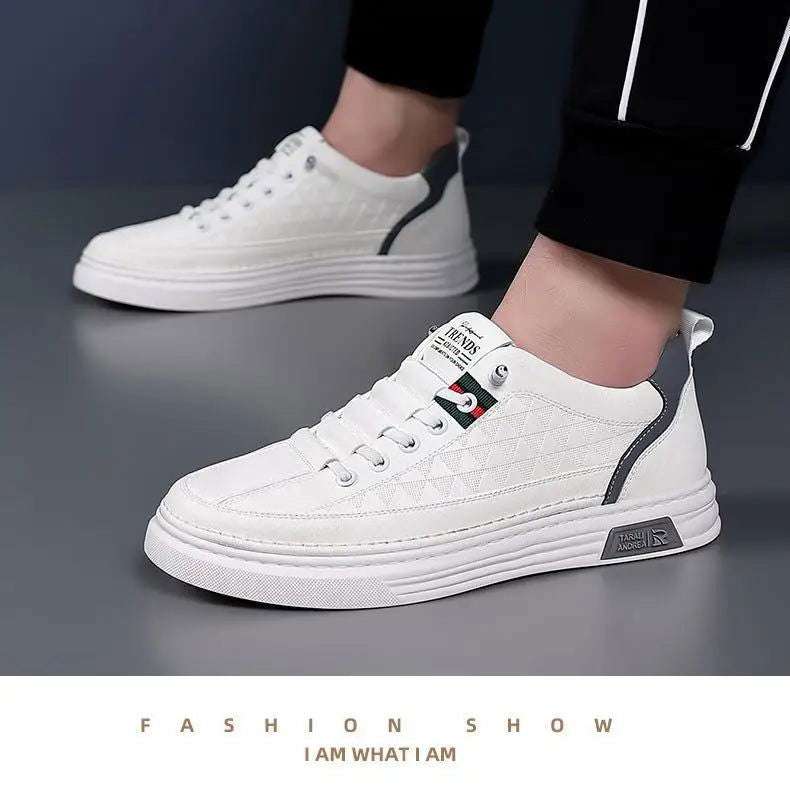 2024 New Trend Spring Men's Shoes Breathable Thin Soft Leather White Shoes Comfortable and Versatile Casual Board Shoes - olympicfangear