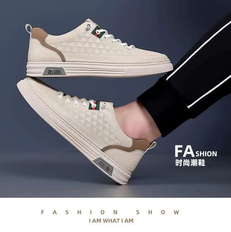 2024 New Trend Spring Men's Shoes Breathable Thin Soft Leather White Shoes Comfortable and Versatile Casual Board Shoes - olympicfangear