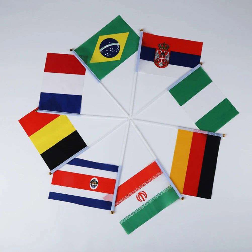 32PCS Hand Held National Flag Stick International World Country Flags Banners for Bar Party Decor Hand waving flag 32 countries - olympicfangear