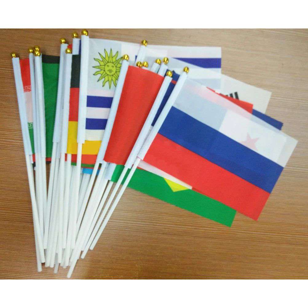 32PCS Hand Held National Flag Stick International World Country Flags Banners for Bar Party Decor Hand waving flag 32 countries - olympicfangear