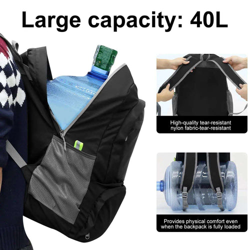 40L Packable Backpack Foldable Ultra Light Outdoor Duffle Bag Big Folding Knapsack Hiking Travel Rucksack Mountaineering Daypack - olympicfangear