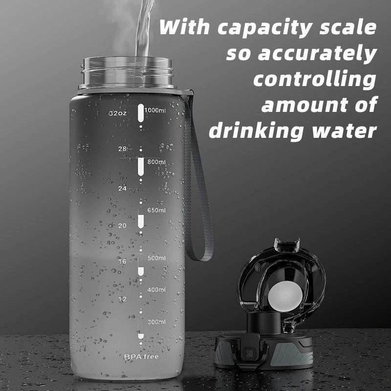 Gradient Color Water Gym Bottle Outdoor Portable Sport Water Bottle Leak-proof Drinking Bottles with Capacity Marker 1000ML - olympicfangear