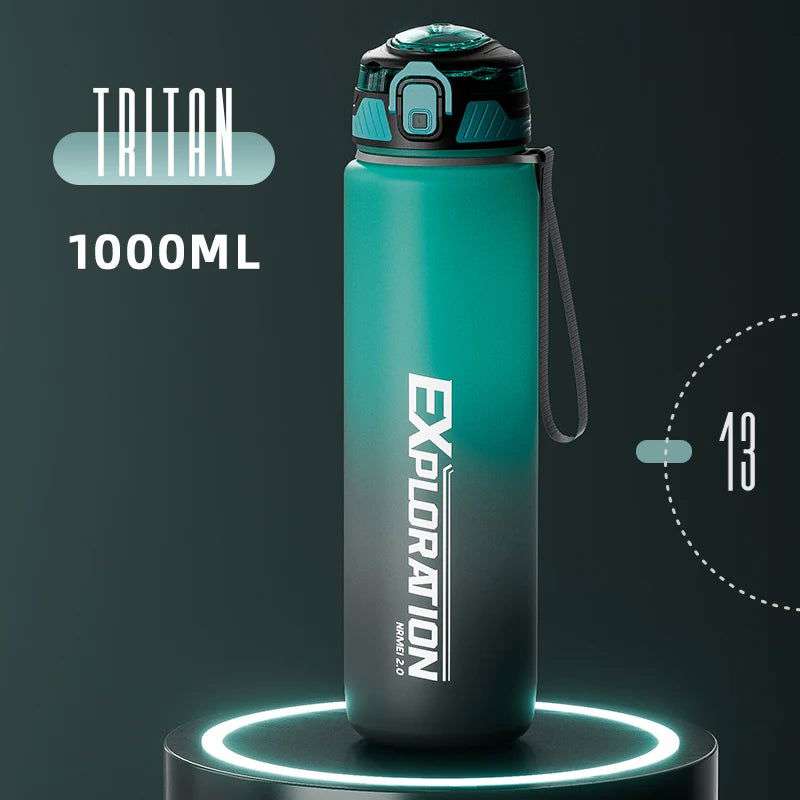 Gradient Color Water Gym Bottle Outdoor Portable Sport Water Bottle Leak-proof Drinking Bottles with Capacity Marker 1000ML - olympicfangear