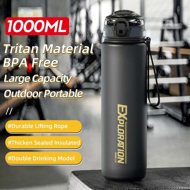Gradient Color Water Gym Bottle Outdoor Portable Sport Water Bottle Leak-proof Drinking Bottles with Capacity Marker 1000ML - olympicfangear