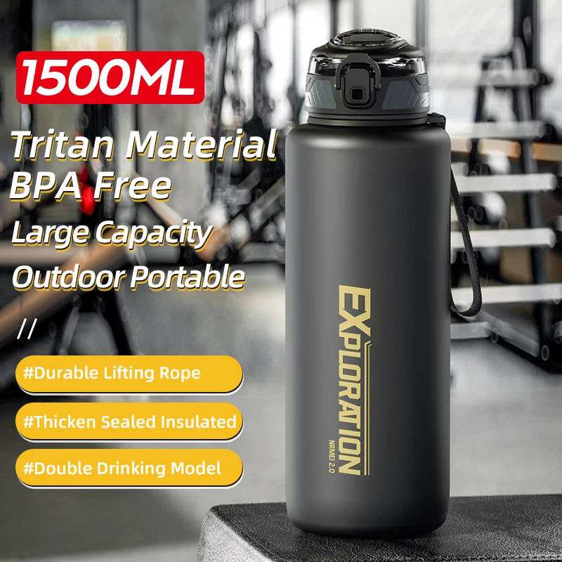Gradient Color Water Gym Bottle Outdoor Portable Sport Water Bottle Leak-proof Drinking Bottles with Capacity Marker 1000ML - olympicfangear