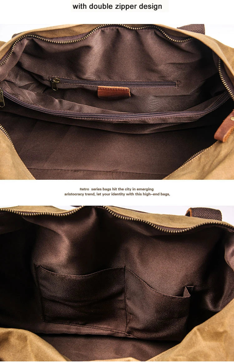 Genuine Leather Vintage Waxed Canvas Men's Travel Bag Large Duffel Weekend Overnight Carry-On Luggage - olympicfangear