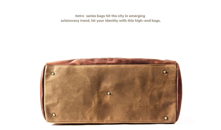 Genuine Leather Vintage Waxed Canvas Men's Travel Bag Large Duffel Weekend Overnight Carry-On Luggage - olympicfangear