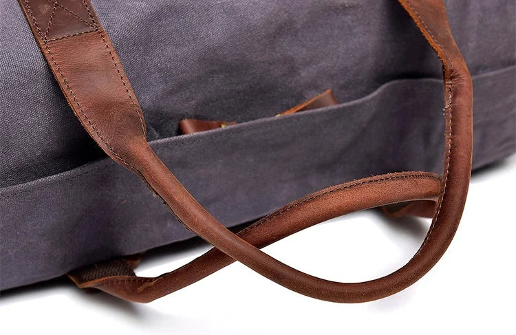 Genuine Leather Vintage Waxed Canvas Men's Travel Bag Large Duffel Weekend Overnight Carry-On Luggage - olympicfangear