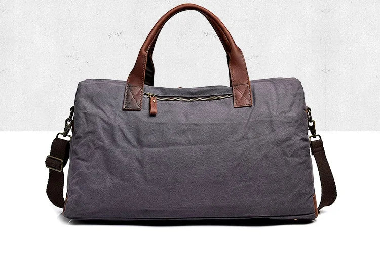 Genuine Leather Vintage Waxed Canvas Men's Travel Bag Large Duffel Weekend Overnight Carry-On Luggage - olympicfangear