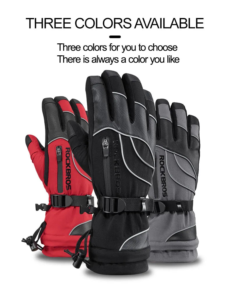 ROCKBROS Winter Fleece Thermal Gloves for Men Women Motorcycle Waterproof Snowboard Snowmobile Cycling - olympicfangear