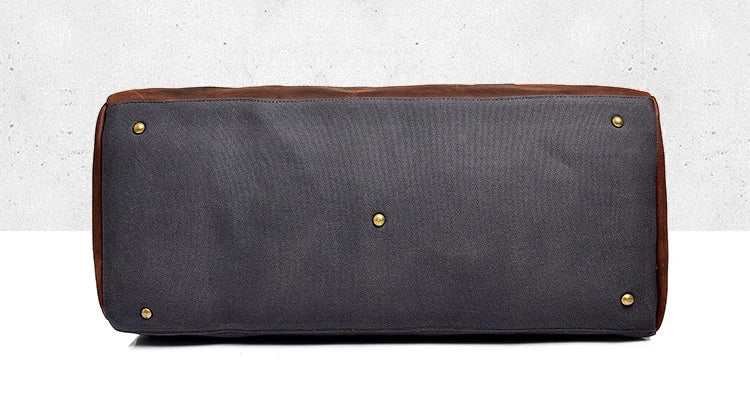 Genuine Leather Vintage Waxed Canvas Men's Travel Bag Large Duffel Weekend Overnight Carry-On Luggage - olympicfangear