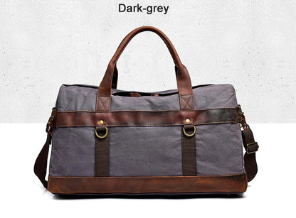 Genuine Leather Vintage Waxed Canvas Men's Travel Bag Large Duffel Weekend Overnight Carry-On Luggage