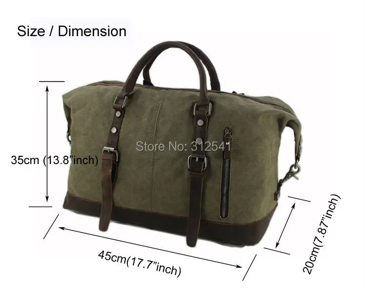 Vintage Military Canvas Leather Men's Travel Bag Large Weekend Overnight Duffel with Two Zipper Expansion Pockets - olympicfangear