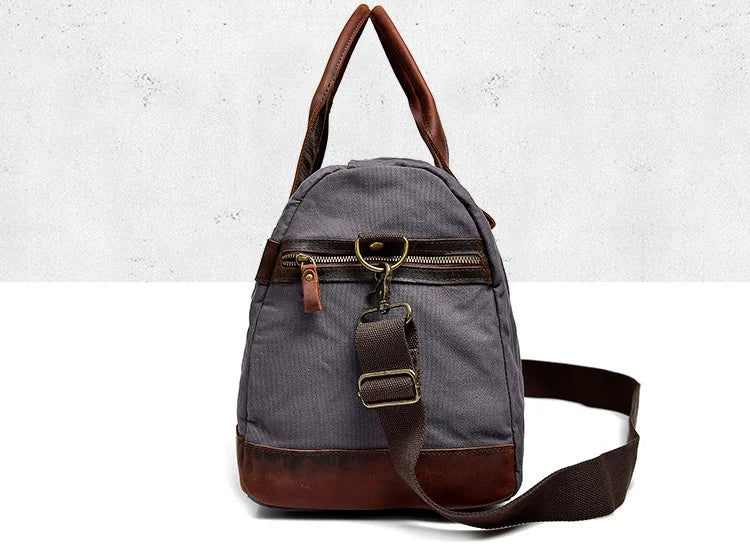 Genuine Leather Vintage Waxed Canvas Men's Travel Bag Large Duffel Weekend Overnight Carry-On Luggage - olympicfangear