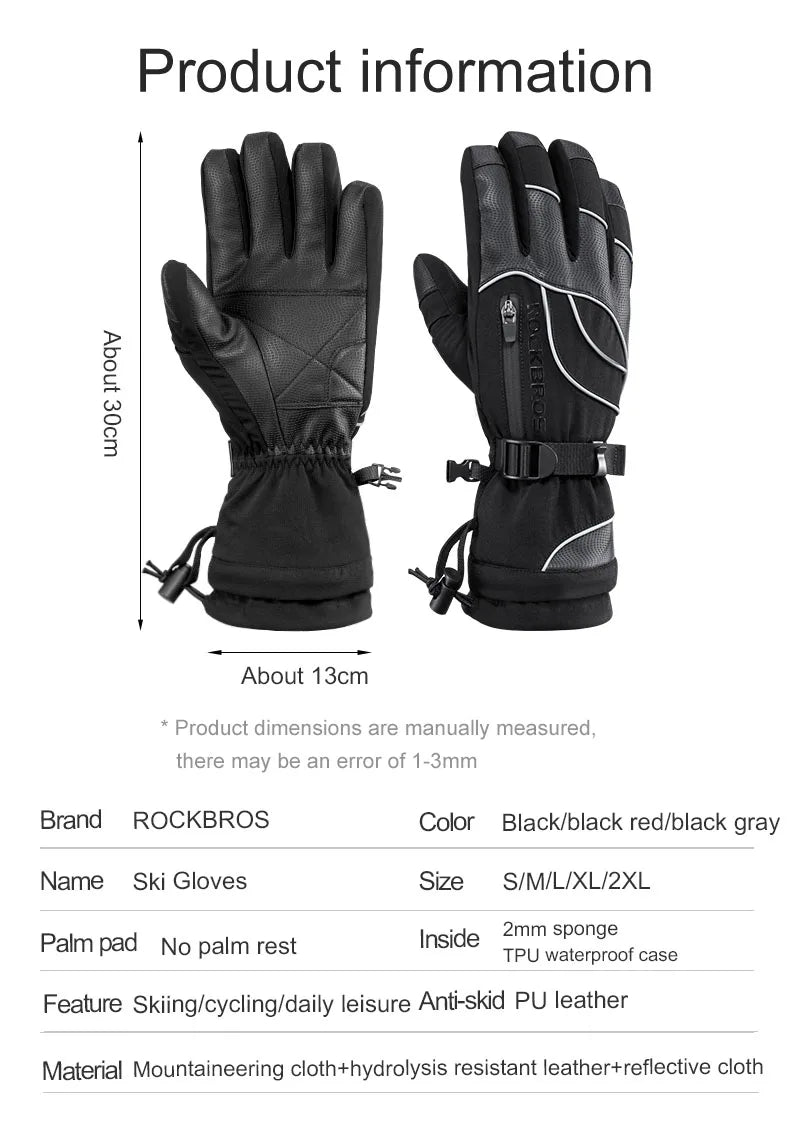 ROCKBROS Winter Fleece Thermal Gloves for Men Women Motorcycle Waterproof Snowboard Snowmobile Cycling - olympicfangear