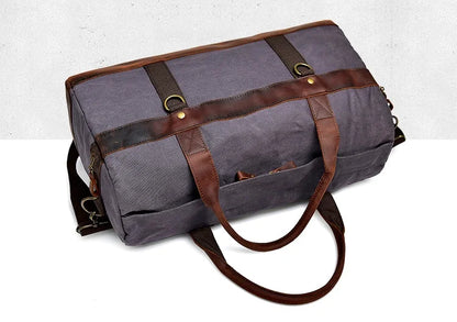 Genuine Leather Vintage Waxed Canvas Men's Travel Bag Large Duffel Weekend Overnight Carry-On Luggage