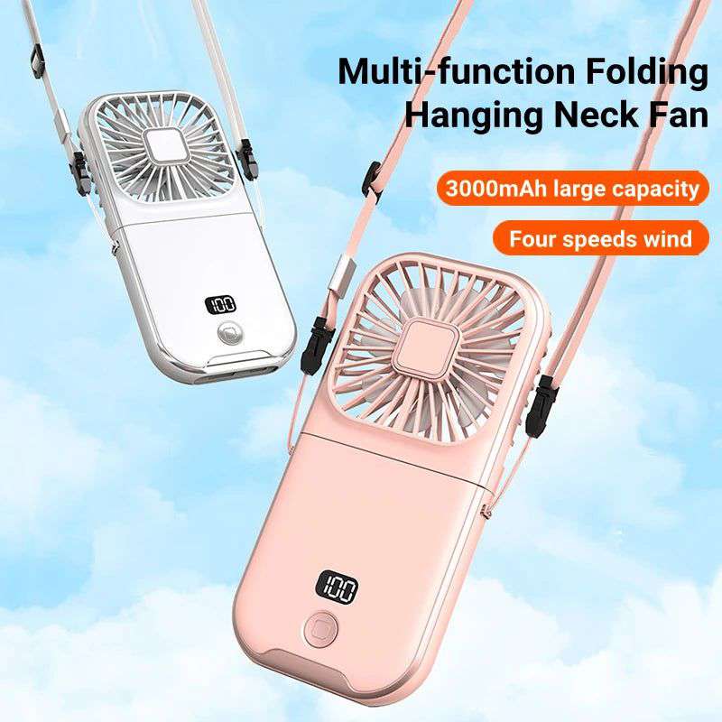 Mini Portable Outdoor Hand Fan Hanging Neck Fan USB Charging 3000mAh Battery Powered 180° Folding Wireless Table Air Cooling Fan - olympicfangear