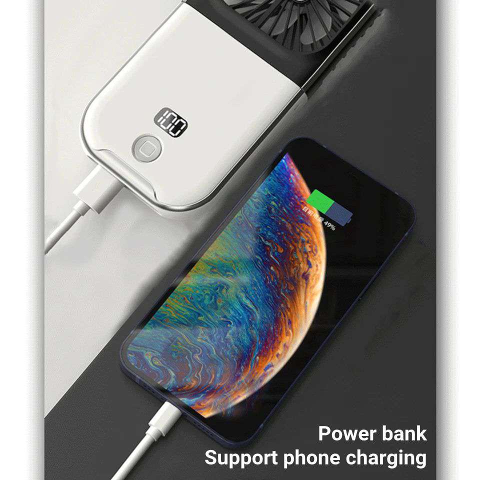 Mini Portable Outdoor Hand Fan Hanging Neck Fan USB Charging 3000mAh Battery Powered 180° Folding Wireless Table Air Cooling Fan - olympicfangear