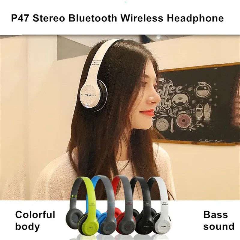 P47 Bluetooth 5.0 Wireless Headphone Foldable HIFI Stereo Bass Earphone Kid Helmet Gift With Mic USB Adaptor For iPhone Game - olympicfangear
