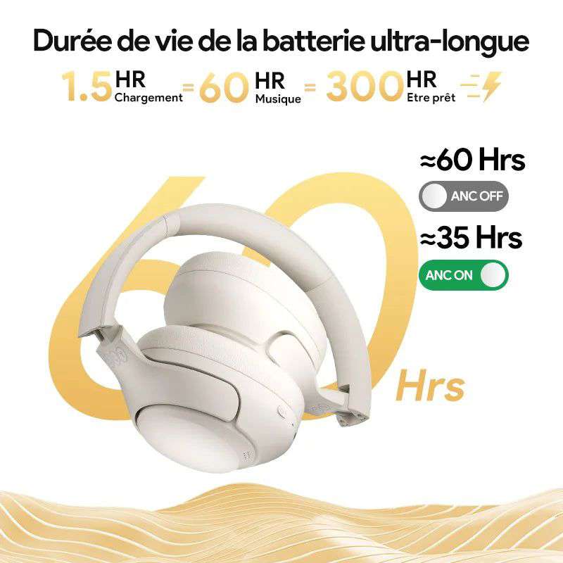 QCY H3 ANC Wireless Headphones Bluetooth 5.4 Hi-Res Audio Over Ear Headset 43dB Hybrid Active Noise Cancellation Earphones 60H - olympicfangear