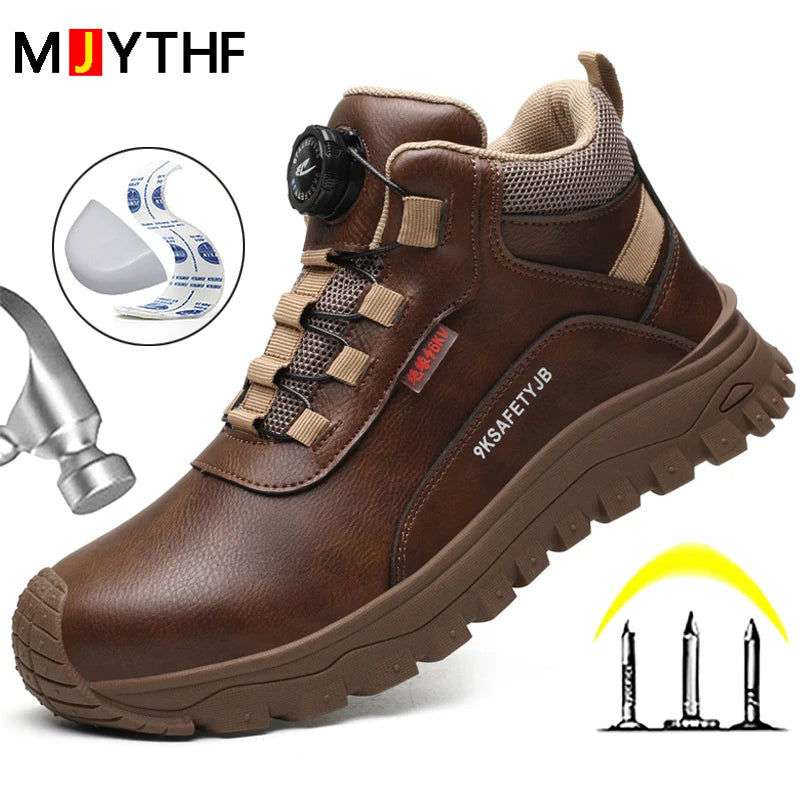 Rotating Button Indestructible Shoes Safety Boots Men Steel Toe work Boots Waterproof Non-slip Puncture-Proof Protective Shoes - olympicfangear