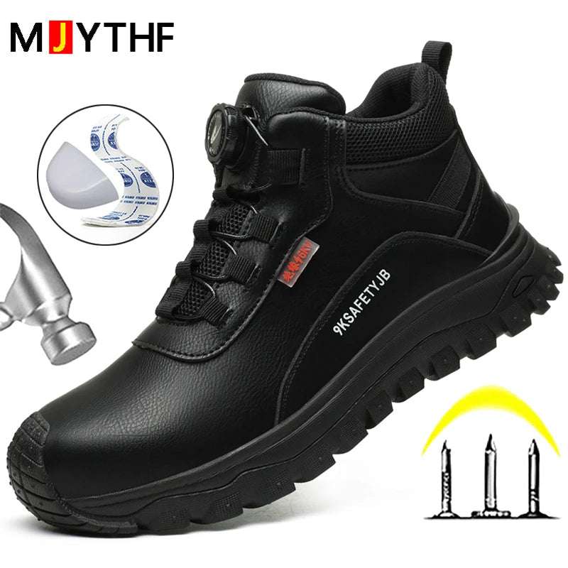 Rotating Button Indestructible Shoes Safety Boots Men Steel Toe work Boots Waterproof Non-slip Puncture-Proof Protective Shoes - olympicfangear