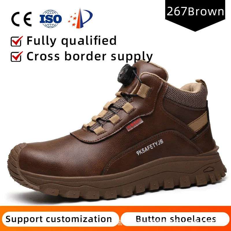 Rotating Button Indestructible Shoes Safety Boots Men Steel Toe work Boots Waterproof Non-slip Puncture-Proof Protective Shoes - olympicfangear