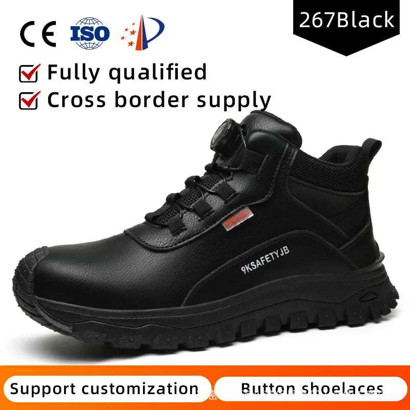 Rotating Button Indestructible Shoes Safety Boots Men Steel Toe work Boots Waterproof Non-slip Puncture-Proof Protective Shoes - olympicfangear