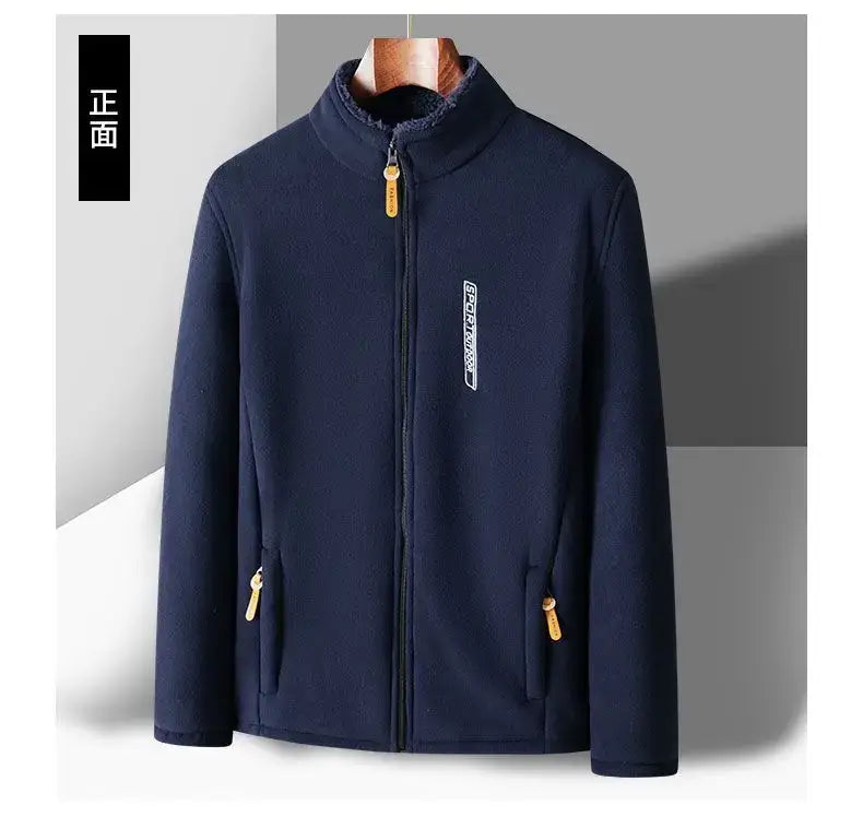 Men's Winter Fleece Jacket Lightweight Windproof Warm Zipper Cardigan for Outdoor Casual Polar Thickened Coat - olympicfangear