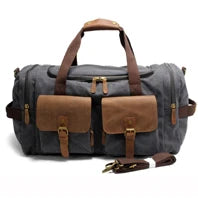 Genuine Leather Vintage Waxed Canvas Men's Travel Bag Large Duffel Weekend Overnight Carry-On Luggage