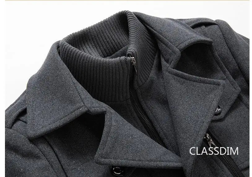 High Quality Men's Winter Trench Coats Casual Business Cashmere Wool Blends Overcoats Jackets