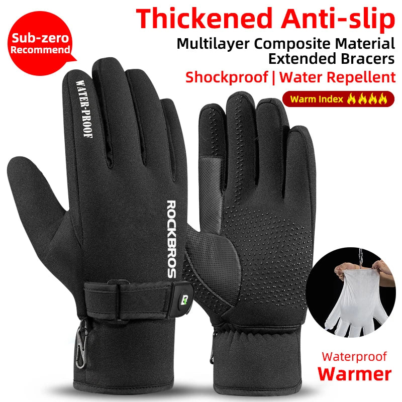 ROCKBROS Winter Fleece Thermal Gloves for Men Women Motorcycle Waterproof Snowboard Snowmobile Cycling - olympicfangear