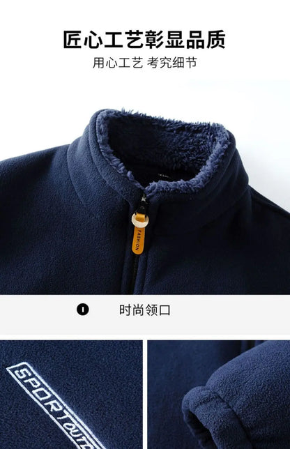 Men's Winter Fleece Jacket Lightweight Windproof Warm Zipper Cardigan for Outdoor Casual Polar Thickened Coat