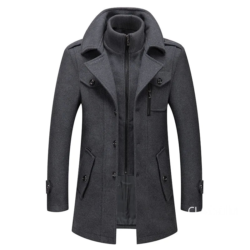 High Quality Men's Winter Trench Coats Casual Business Cashmere Wool Blends Overcoats Jackets