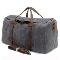 Genuine Leather Vintage Waxed Canvas Men's Travel Bag Large Duffel Weekend Overnight Carry-On Luggage - olympicfangear