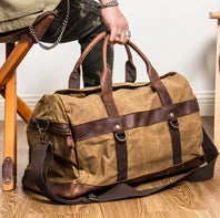 Genuine Leather Vintage Waxed Canvas Men's Travel Bag Large Duffel Weekend Overnight Carry-On Luggage